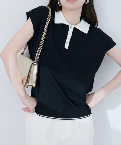 【natural couture】帶領配色條紋針織衫