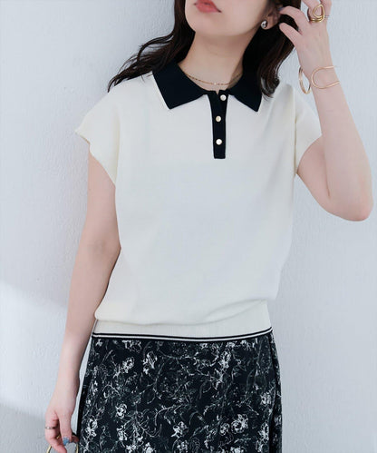 【natural couture】帶領配色條紋針織衫