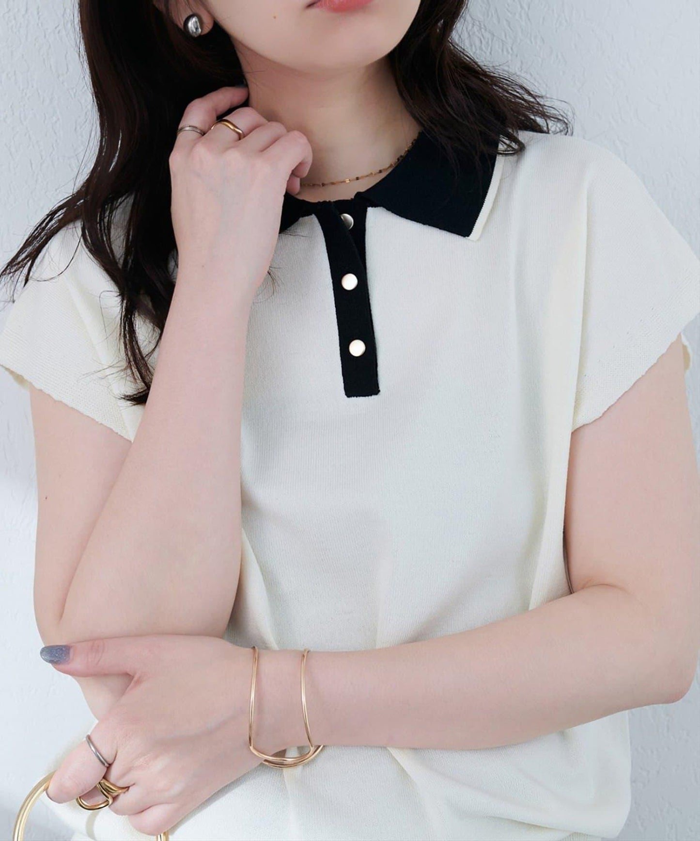 【natural couture】帶領配色條紋針織衫