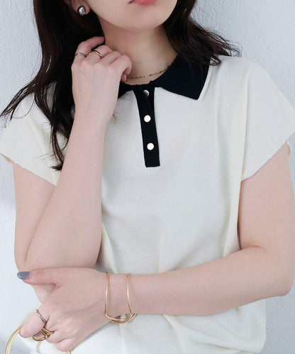 【natural couture】帶領配色條紋針織衫