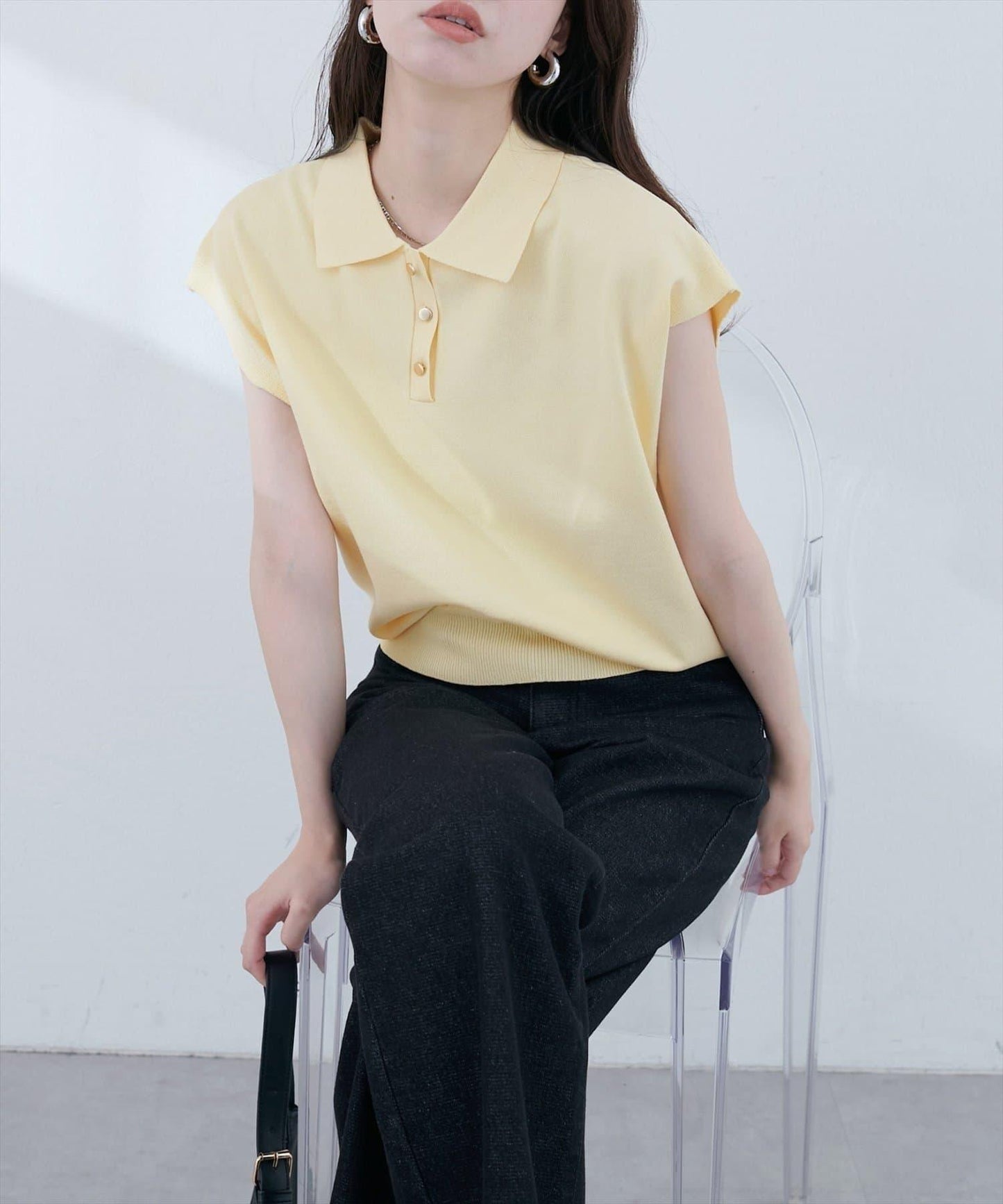 【natural couture】帶領配色條紋針織衫