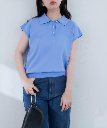 【natural couture】帶領配色條紋針織衫