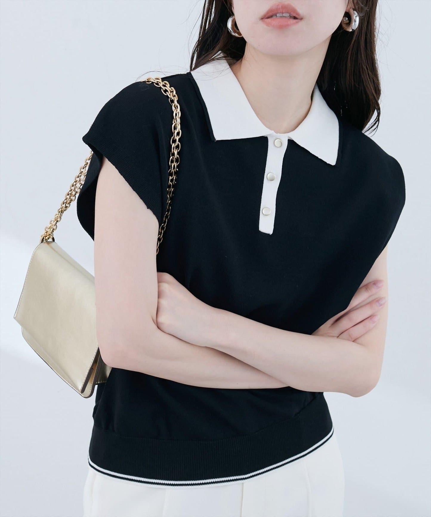 【natural couture】帶領配色條紋針織衫