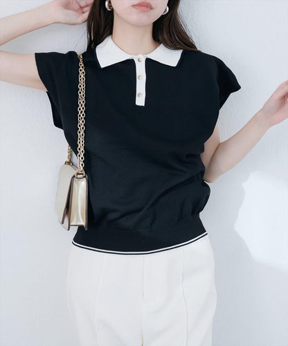 【natural couture】帶領配色條紋針織衫