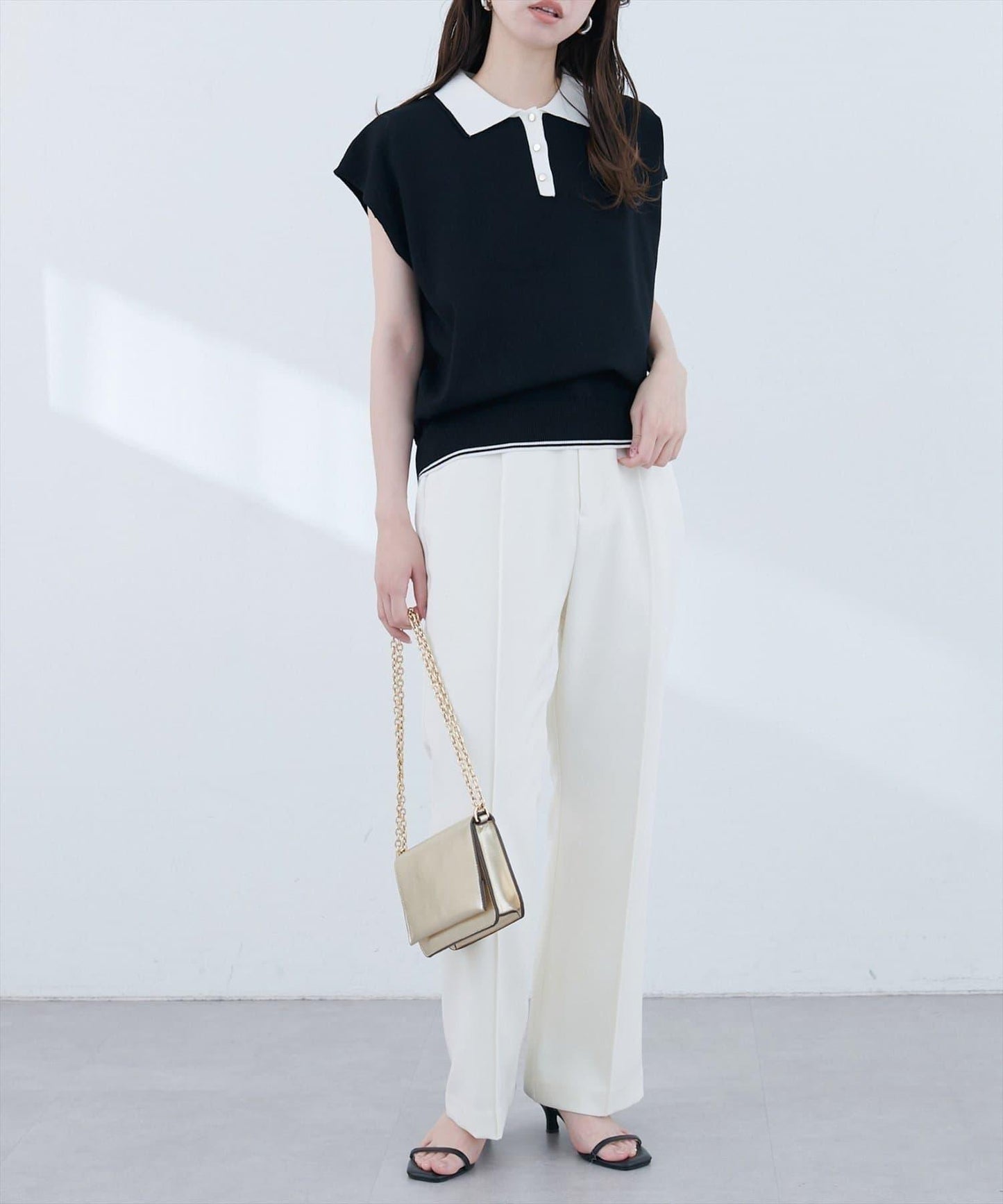 【natural couture】帶領配色條紋針織衫