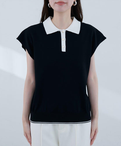 【natural couture】帶領配色條紋針織衫