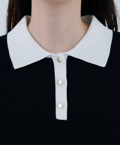 【natural couture】帶領配色條紋針織衫