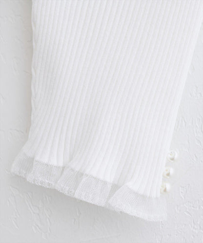 【natural couture】前後兩穿透視荷葉邊羅紋針織衫