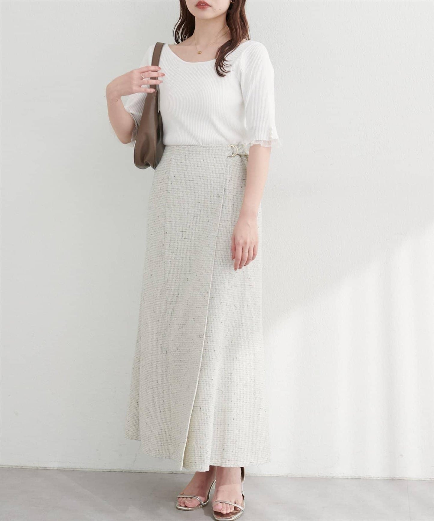 【natural couture】前後兩穿透視荷葉邊羅紋針織衫