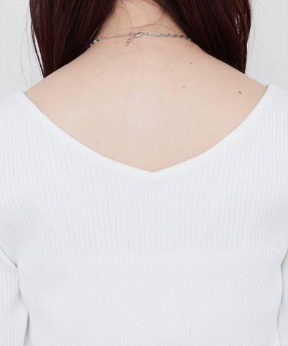 【natural couture】前後兩穿透視荷葉邊羅紋針織衫