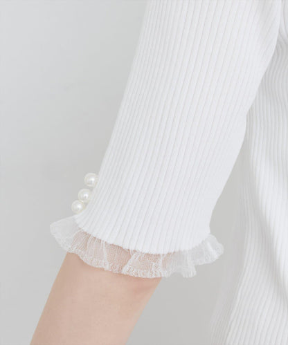 【natural couture】前後兩穿透視荷葉邊羅紋針織衫