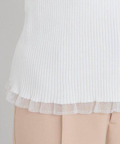 【natural couture】前後兩穿透視荷葉邊羅紋針織衫