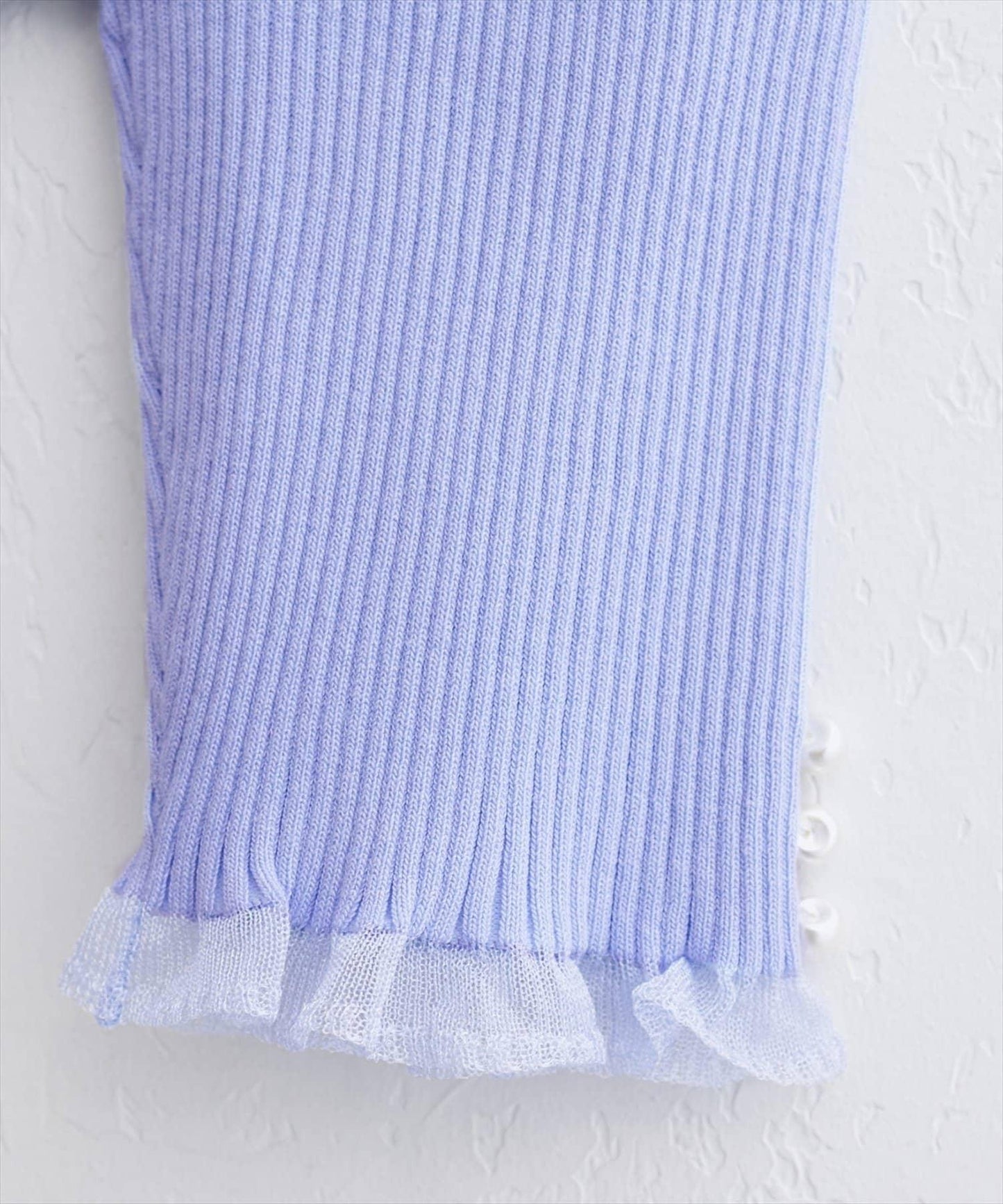 【natural couture】前後兩穿透視荷葉邊羅紋針織衫