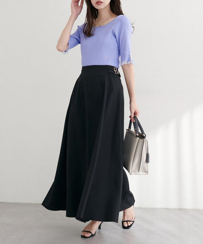 【natural couture】前後兩穿透視荷葉邊羅紋針織衫