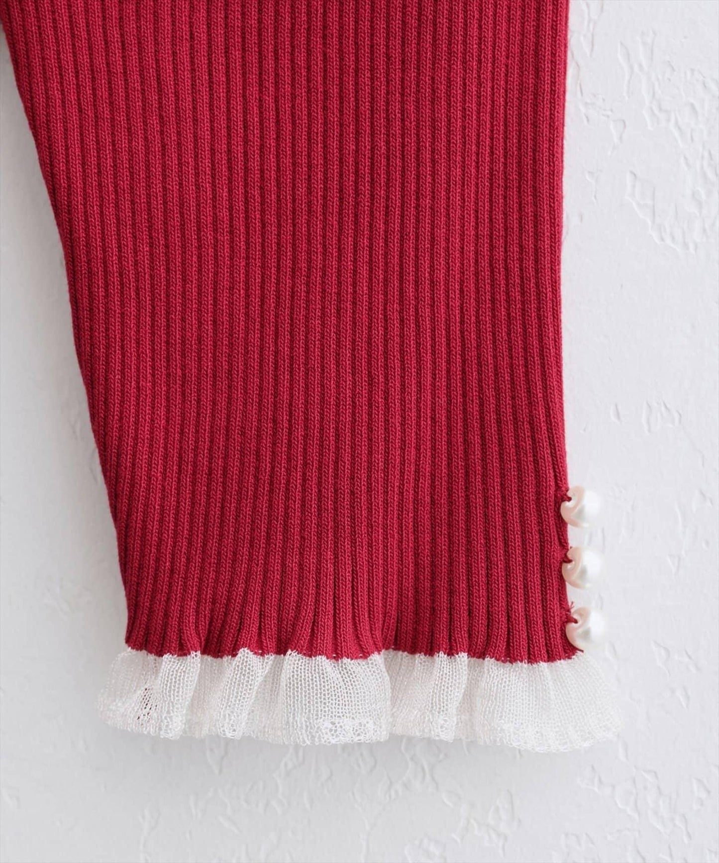 【natural couture】前後兩穿透視荷葉邊羅紋針織衫