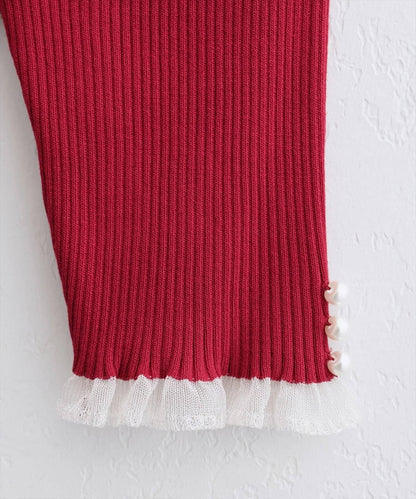 【natural couture】前後兩穿透視荷葉邊羅紋針織衫