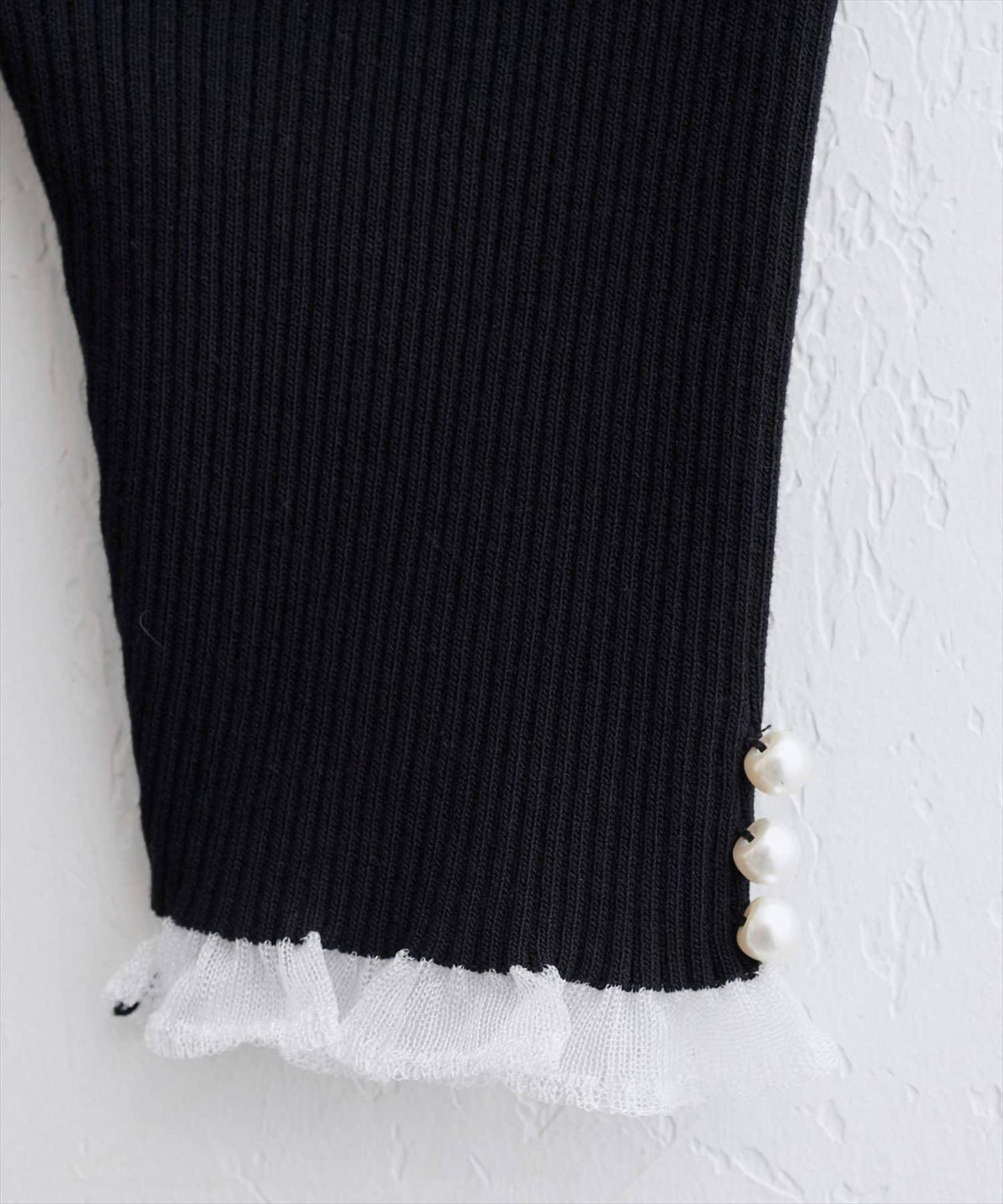 【natural couture】前後兩穿透視荷葉邊羅紋針織衫