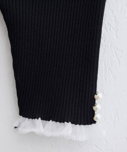 【natural couture】前後兩穿透視荷葉邊羅紋針織衫