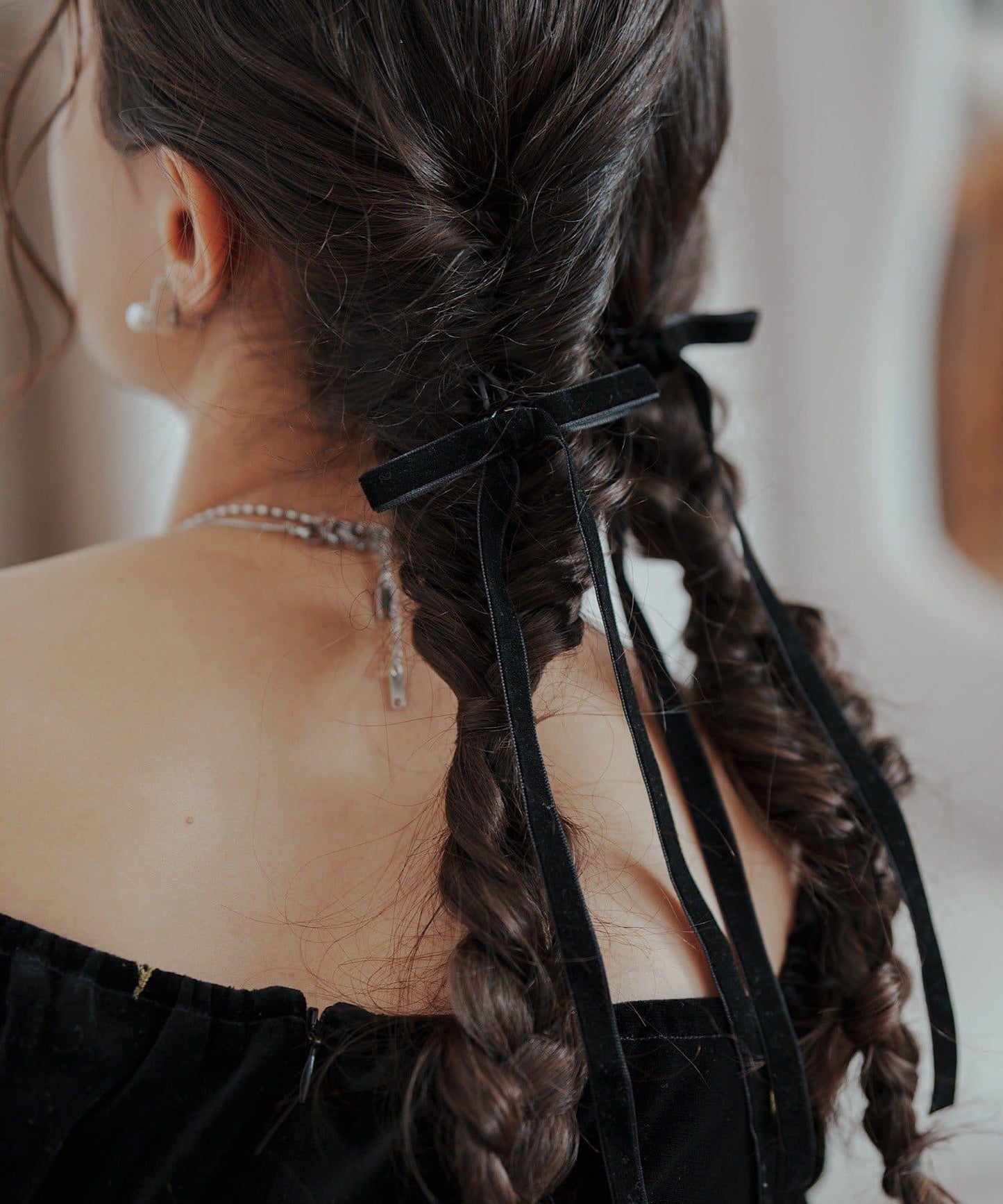 【/fiw.】天鵝絨蝴蝶結髮夾