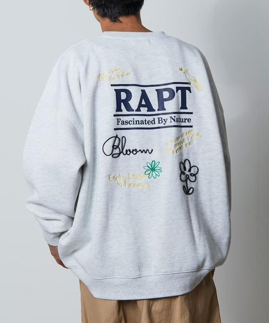 寬鬆版型 繩繡設計 背部印花 圓領衛衣 / Rapt
