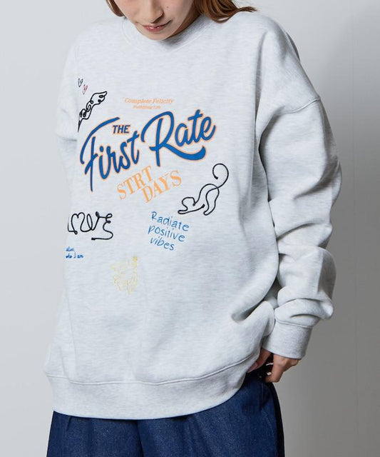 寬鬆版型 繩繡設計 印花 圓領衛衣 / First Rate