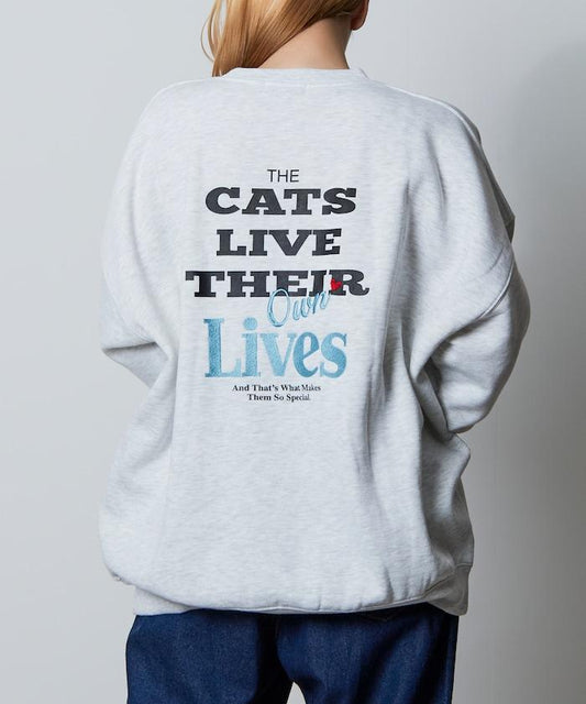 寬鬆版型 刺繡 後背印花 圓領衛衣 /Fickle Cats