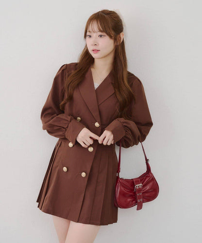 西裝領百褶迷你連衣裙