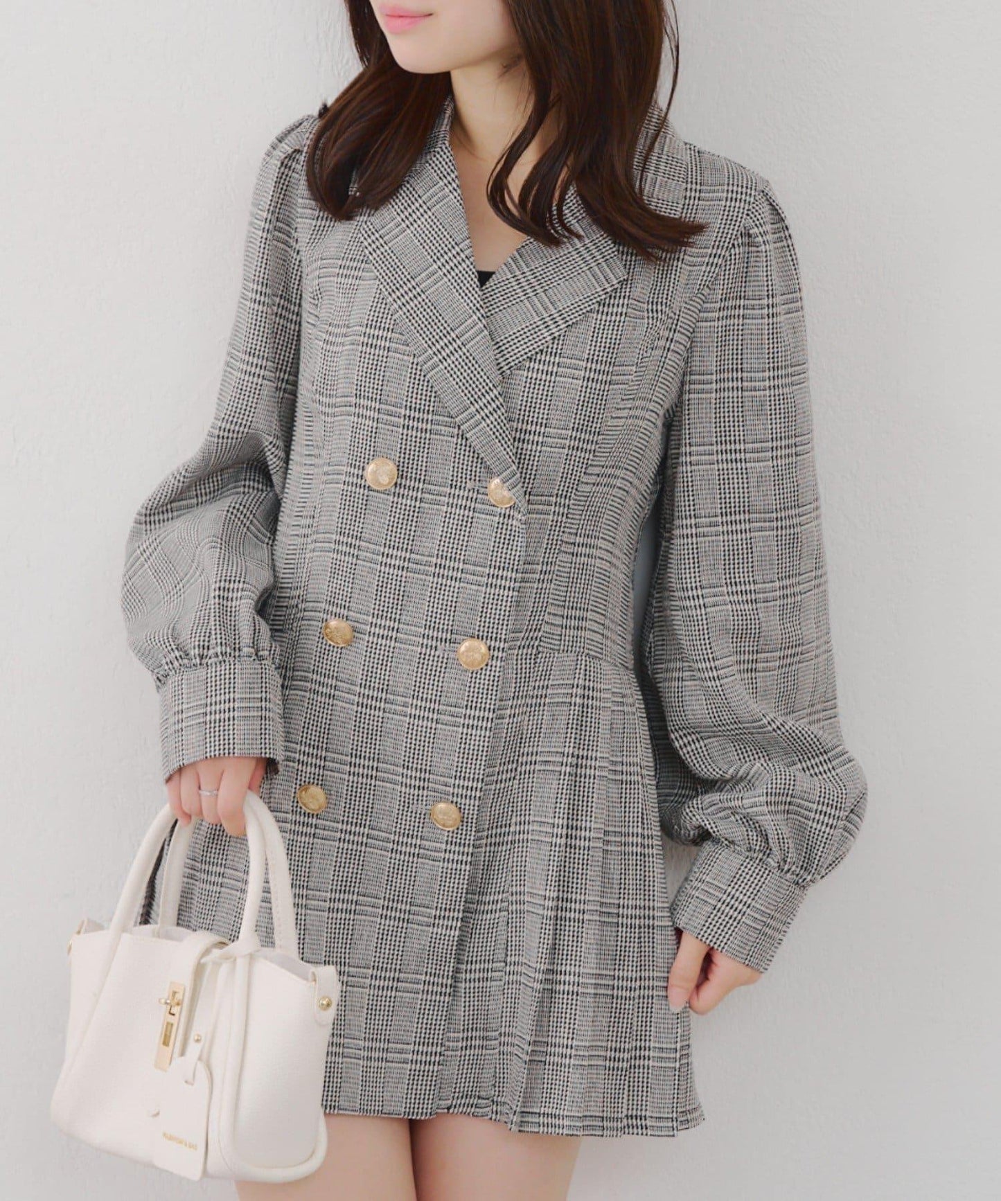 西裝領百褶迷你連衣裙