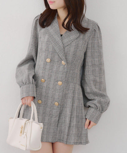 西裝領百褶迷你連衣裙