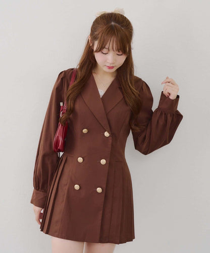 西裝領百褶迷你連衣裙