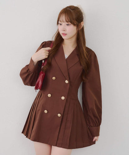 西裝領百褶迷你連衣裙