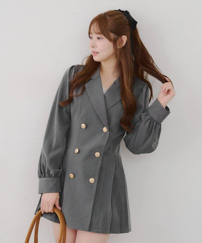 西裝領百褶迷你連衣裙