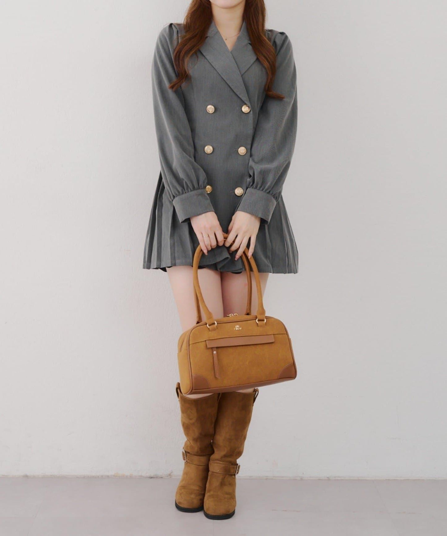 西裝領百褶迷你連衣裙