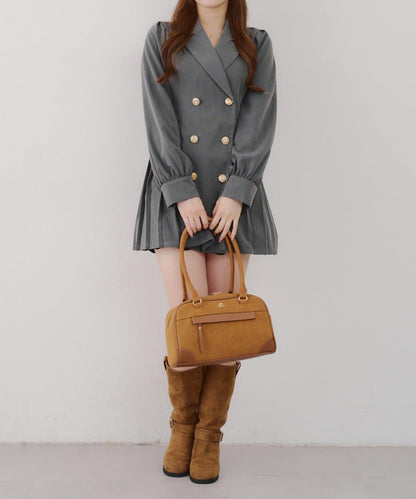 西裝領百褶迷你連衣裙