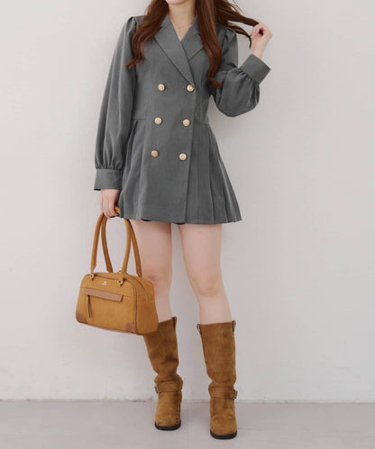 西裝領百褶迷你連衣裙