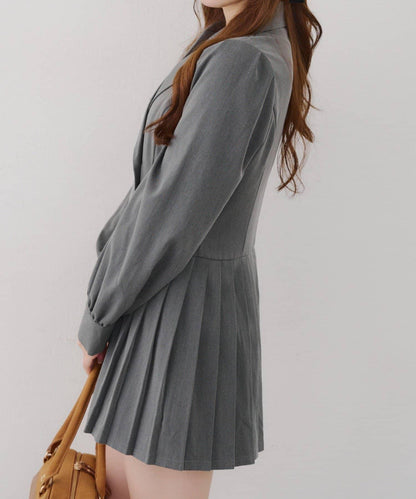 西裝領百褶迷你連衣裙
