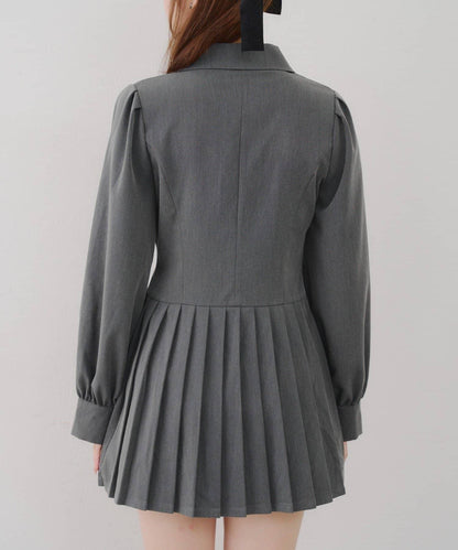 西裝領百褶迷你連衣裙