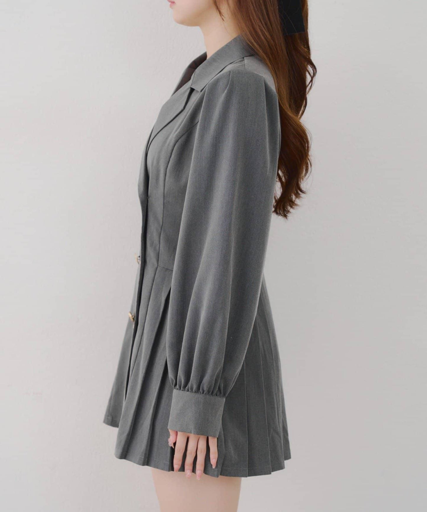 西裝領百褶迷你連衣裙