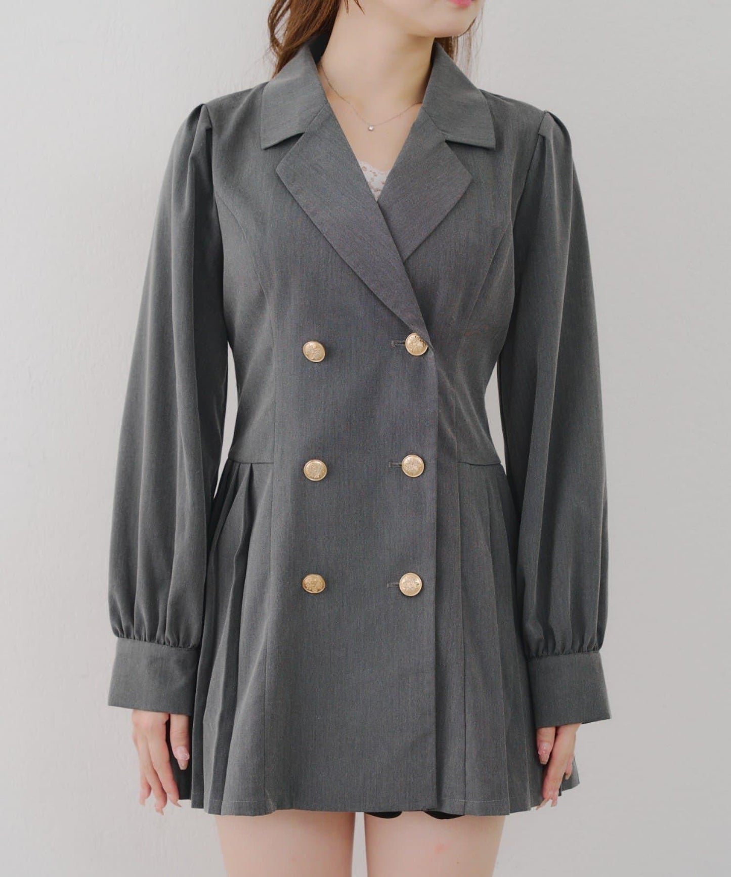 西裝領百褶迷你連衣裙