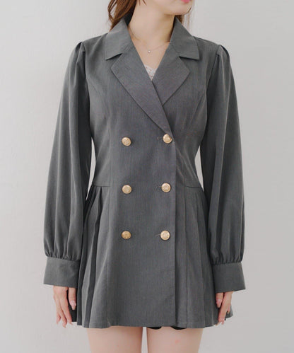 西裝領百褶迷你連衣裙