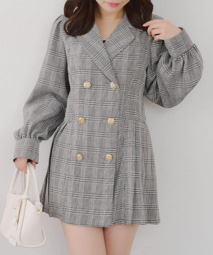 西裝領百褶迷你連衣裙