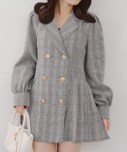 西裝領百褶迷你連衣裙