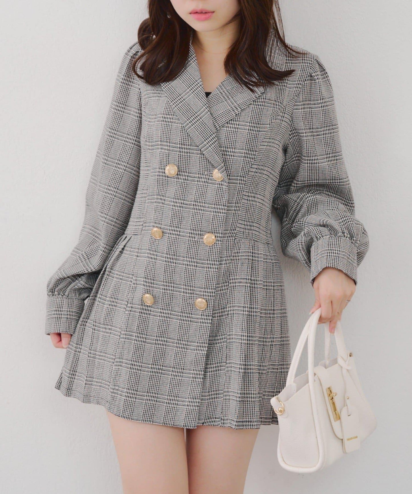 西裝領百褶迷你連衣裙