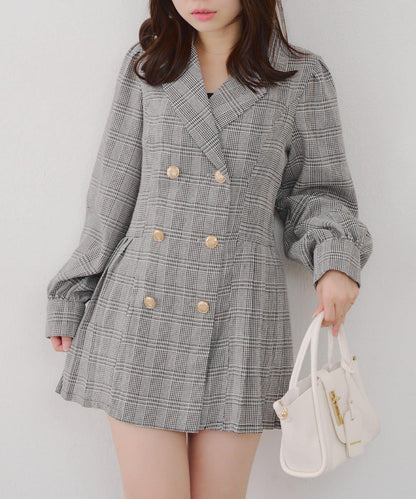 西裝領百褶迷你連衣裙