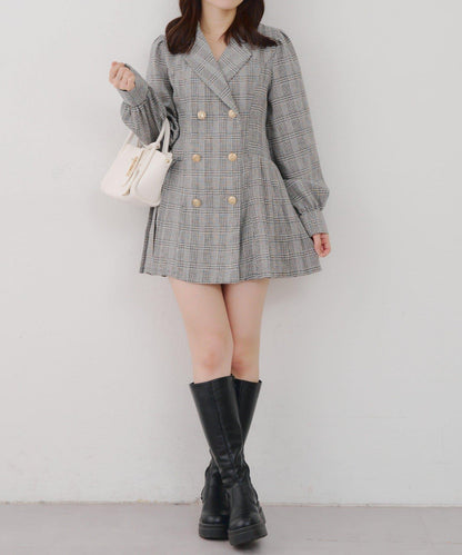 西裝領百褶迷你連衣裙