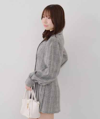 西裝領百褶迷你連衣裙