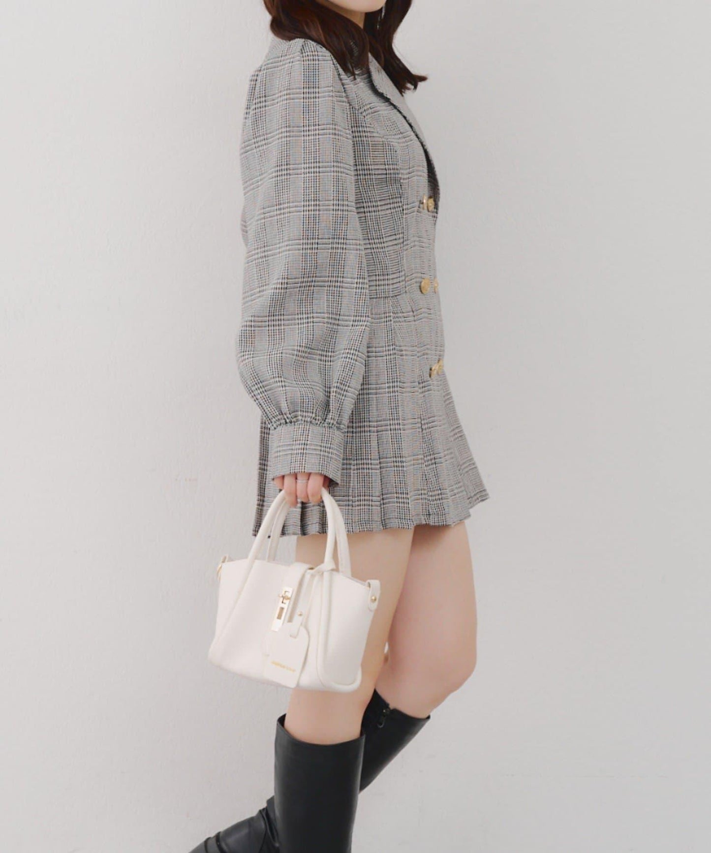 西裝領百褶迷你連衣裙