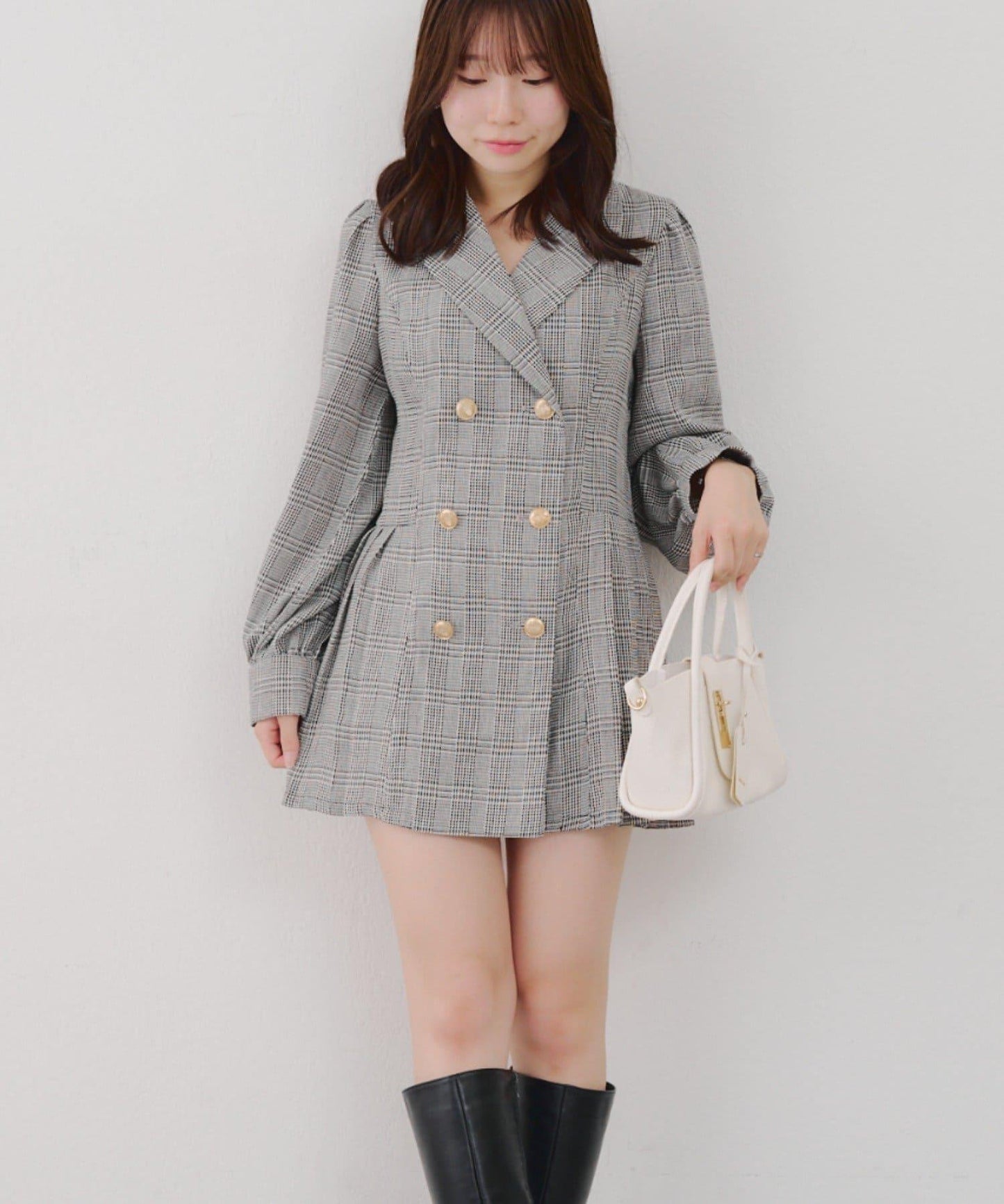 西裝領百褶迷你連衣裙