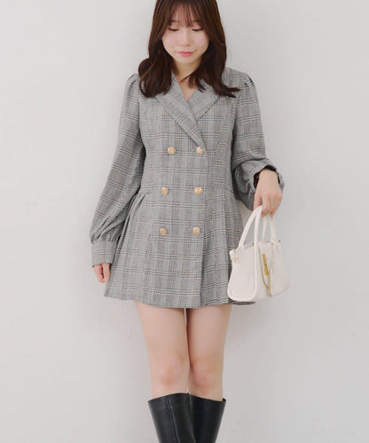 西裝領百褶迷你連衣裙