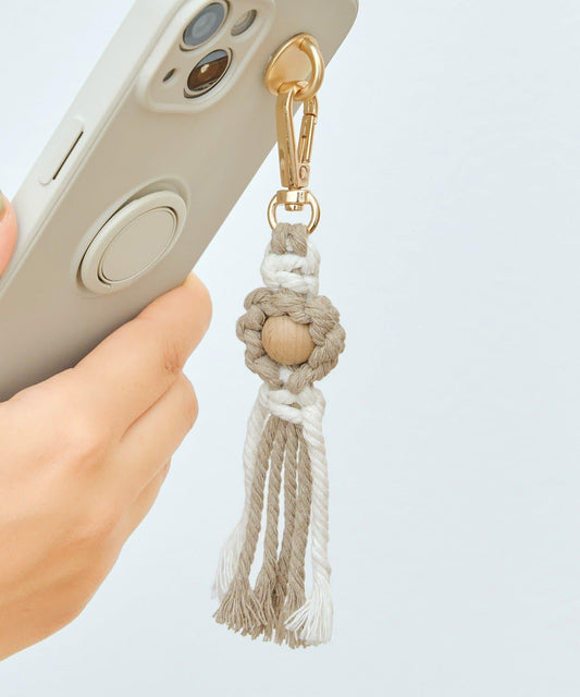 マクラメウッドビーズフラワーチャーム